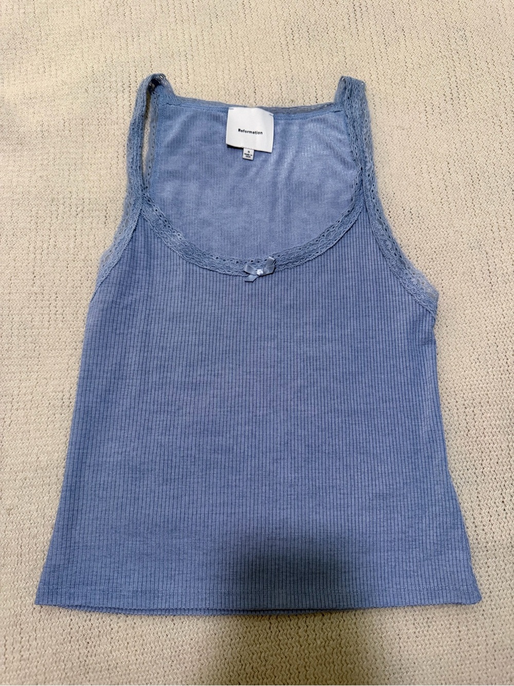 Reformation Dusty Blue Lace-Trim Ribbed Tank